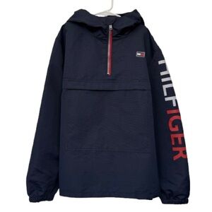 Tommy Hilfiger Pullover Windbreaker Jacket Raincoat Spellout Youth Large 14 16